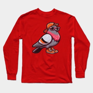 a cool Pigeon with orange cap and shoes and pink sunglasses Long Sleeve T-Shirt